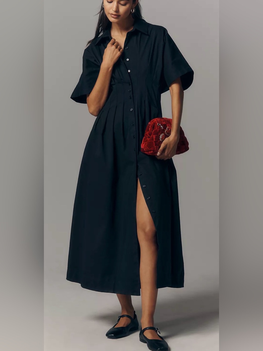 Exquise Tobie Solid Shirt Dress - Black size XL
